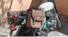 For Royal Enfield Bear 650 Canvas and Leather Pannier Bags Dust Color With Saddle Stays - SPAREZO